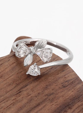 旭平甜美蝴蝶结开口戒指女复古小众设计轻奢高级感食指戒时尚指环