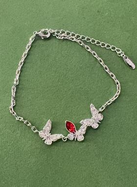 旭平合金三只蝴蝶仿水晶手链