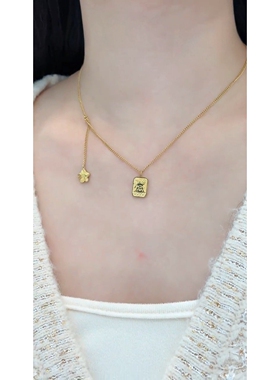 旭平方块花花仿黄金色合金项链