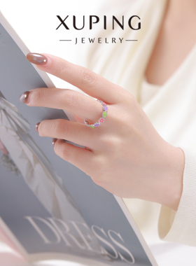 旭平彩色滴釉小花朵戒指女小清新高级感食指戒时尚个性小梅花指环