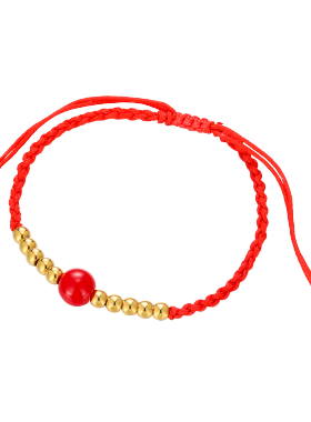 旭平合金红绳珠珠红色抽拉手绳