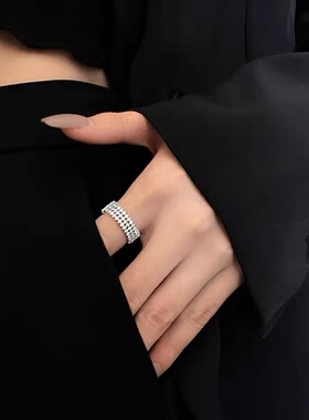 旭平清冷三排密镶整圈满天星戒指女高级感气质食指戒奢华叠戴指环