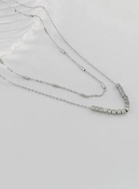 旭平银色方块碎银子项链轻奢ins冷淡风气质小众叠戴高级感锁骨链