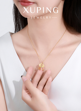 旭平平安锁仿黄金色项链时尚精致新中式轻奢高级感女