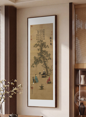 宋徽宗听琴图茶室背景墙禅意装饰画宋代美学玄关书房竖幅复古挂画