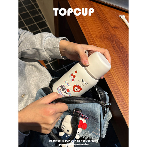 TOPCUP&法斗苹果保温杯可爱女生便捷随行杯子316不锈钢带盖保温杯 - 图0