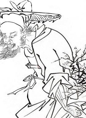 复古风国画山水画白描底稿人物钟馗探梅雪景白描线稿临摹参考