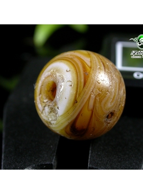 lssp/绿色石品gz3365 不还价 风化漂亮大开门明清绞胎琉璃古珠DIY