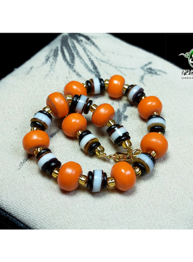 lssp/绿色石品wp1142 不还价 清代橙黄色老琉璃线珠算盘珠手链