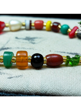 lssp/绿色石品wp1108 不还价 清代多宝玛瑙琉璃男女士款老珠手链