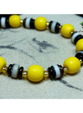 lssp/绿色石品wp1149 不还价 清代黄琉璃珠搭片琉璃珠实拍手链