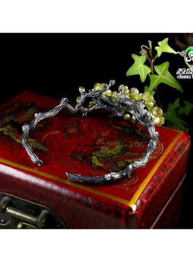 南红925银镶嵌手镯不还价