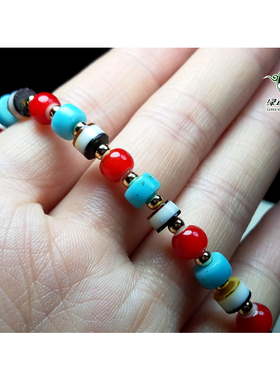 Lssp/绿色石品手串小珠子老琉璃