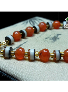 lssp/绿色石品wp1054 不还价 清代红玛瑙+片老琉璃男女款手链