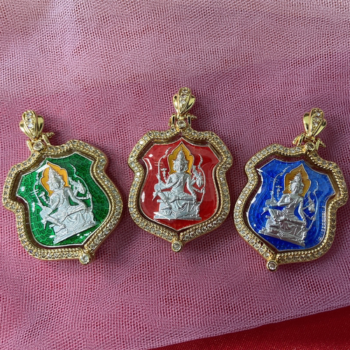 顶鼎佛牌泰国佛牌 禅南 2557盾形四面佛吊坠镶钻外壳项坠红绿蓝 - 图0