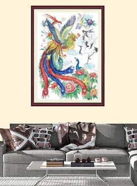 丹凤朝阳图中堂画 吉祥花鸟画书房客厅装饰画 凤凰丝绸挂画卷轴画