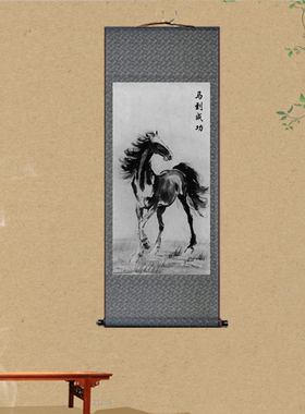 马到成功丝绸画奔马图沙发客厅