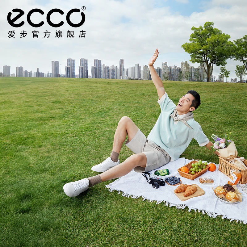 ECCO爱步男士百搭小白鞋真皮透气防滑休闲板鞋街头趣闯504744-图0