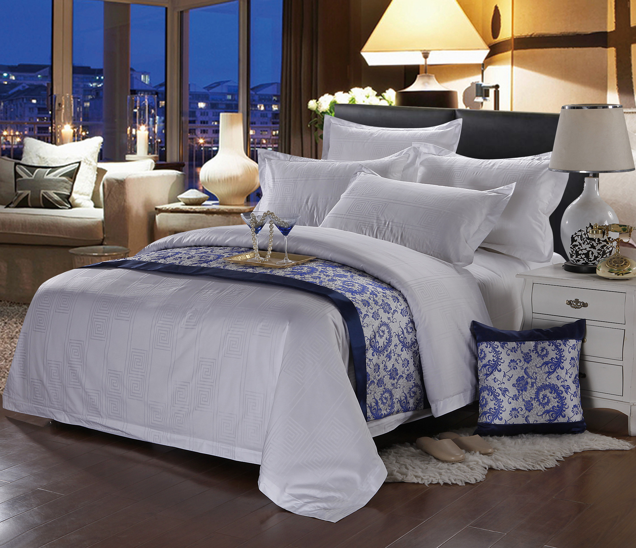 五星级酒店宾馆床上用品白色套件  全棉60支加密贡缎提花四件套