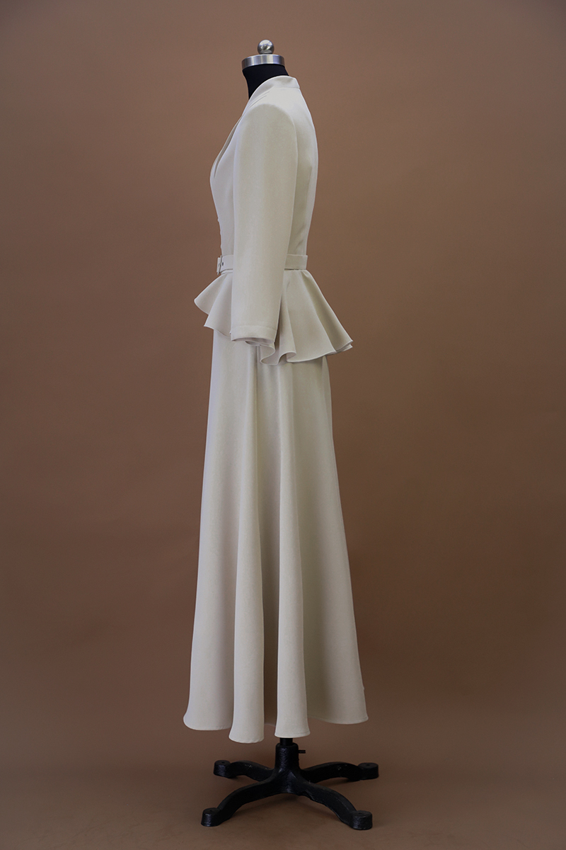 FXMHK原创复古套装高腰上衣+A摆长裙优雅气质款高档米色礼服套裙