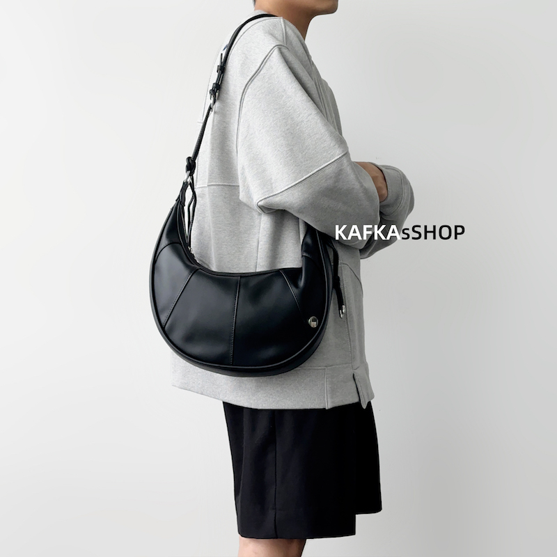 KAFKAsSHOP 月牙形皮质斜跨包单肩斜挎水饺饺子包韩国简约街拍潮 - 图1