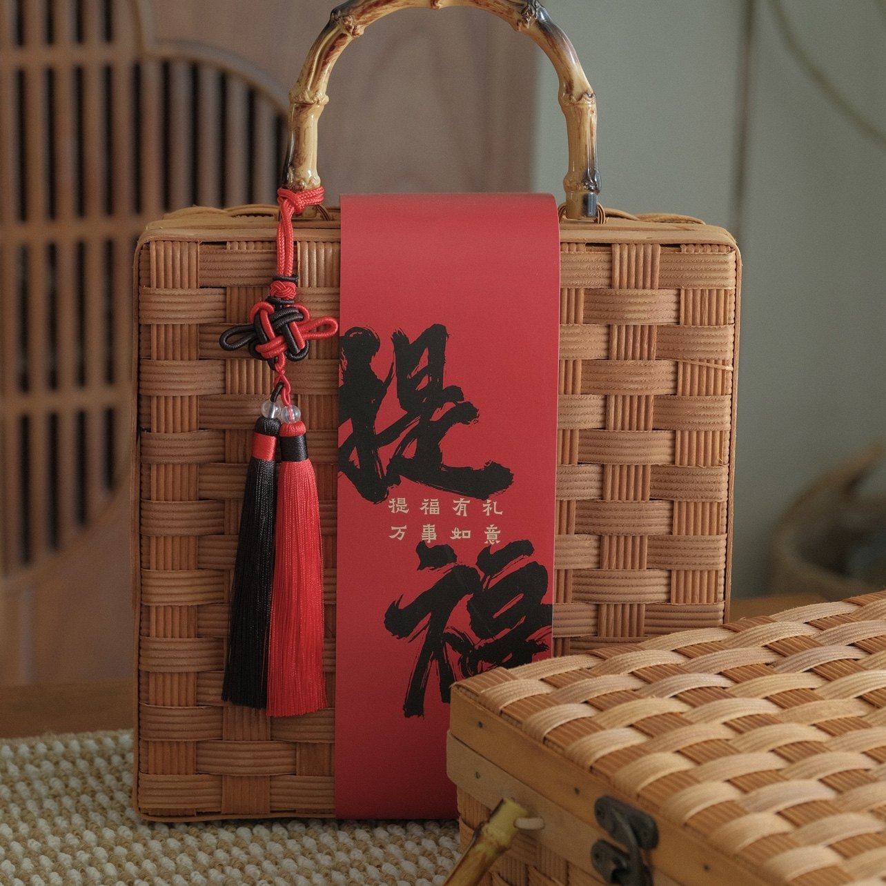 2026春节新中式竹编织手提篮伴手礼茶叶商务礼品包装提篮礼品盒,淘宝优惠券,粉丝福利购,淘宝优惠卷