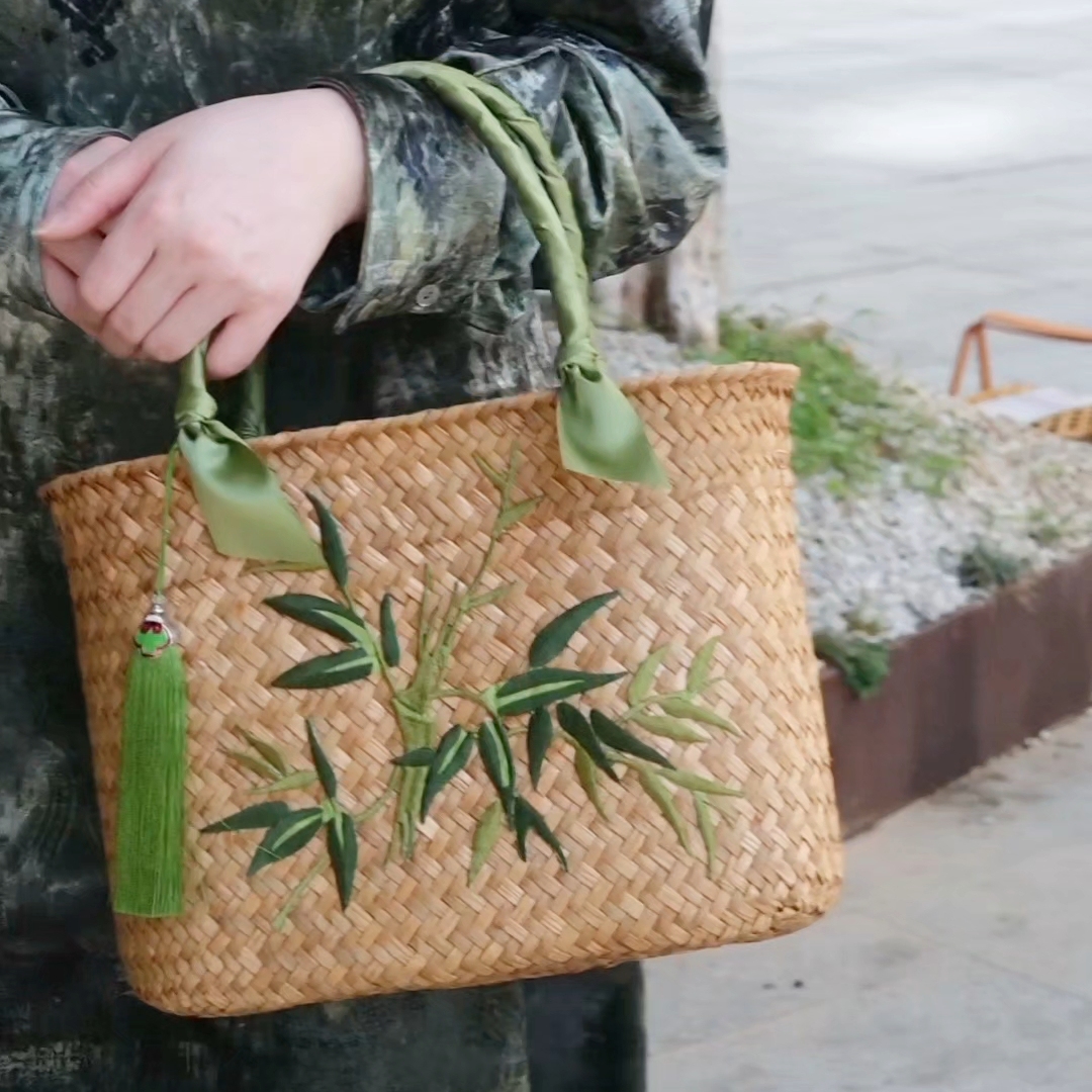 【刺绣手工提篮】海草编织中式创意包装春节伴手礼点心包装手提篮 - 图2