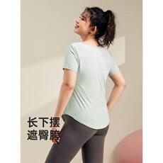 Белье для фитнеса 多肉女孩大码胖mm瑜伽服女短袖普拉提速干修身运动跑步收腹健身服