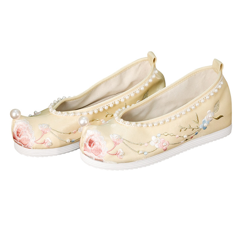 江南朱记汉服鞋【素央】手工钉珠内增高古风翘头布鞋弓鞋绣花鞋,淘宝优惠券,粉丝福利购,淘宝优惠卷