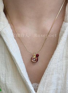 「石榴熟了」秋冬红色复古叠戴项链时尚气质通勤百搭吊坠女锁骨链