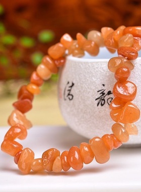 天然红色东陵玉手链女碎石不规则手串古风送女朋友礼物百搭气质