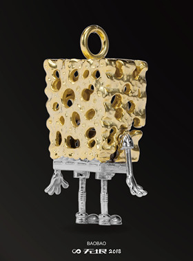 无垠海绵宝宝银镀18k金吊坠礼物