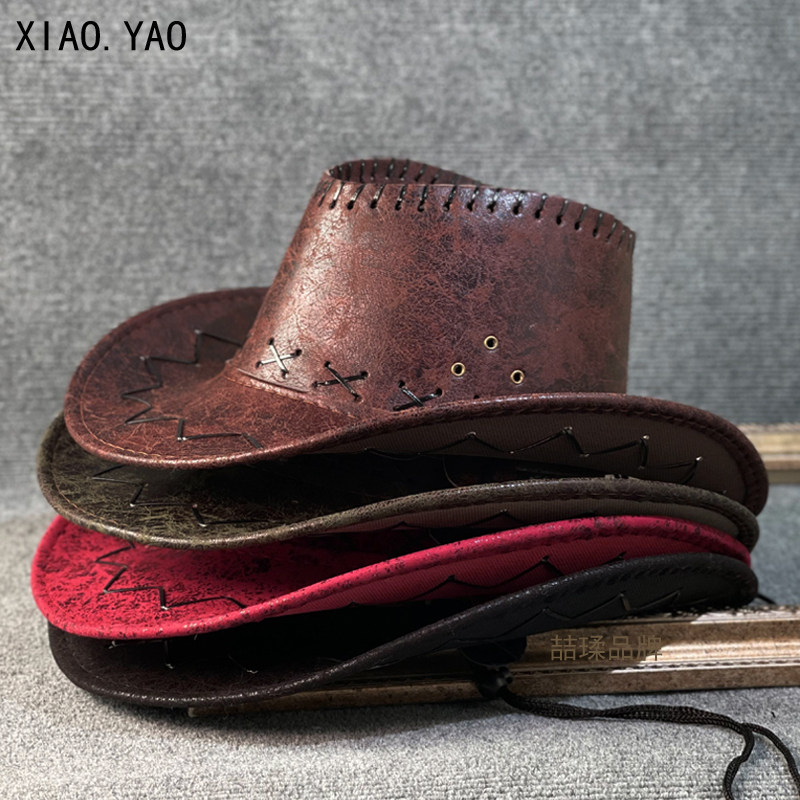 PU仿皮革藏族爵士帽子男女春夏遮阳登山旅游骑士帽大檐西部牛仔帽,淘宝优惠券,粉丝福利购,淘宝优惠卷