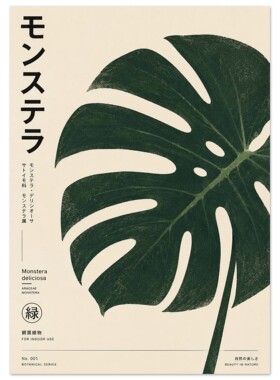龟背竹日式植物挂画装饰画复古花卉盆栽日系卧室客厅银杏枫叶樱花