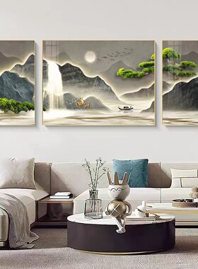 日照金山客厅沙发背景墙装饰画流水生财简约新中式风家居挂画