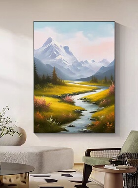 现代简约油画风山水家居装饰画轻奢立体感入户玄关走廊过道挂画