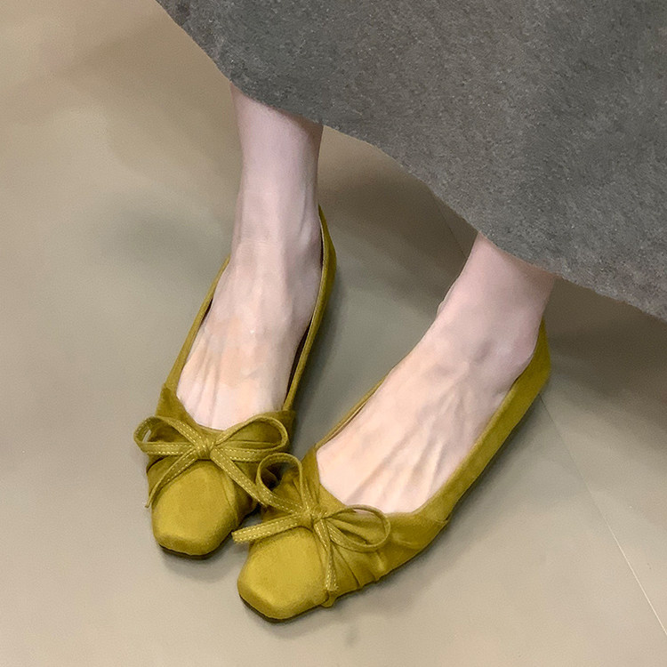 羊皮版~法式复古平底女鞋2025新款蝴蝶结方头浅口单鞋低跟工作鞋,淘宝优惠券,粉丝福利购,淘宝优惠卷