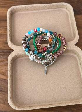 树脂波西米亚风彩色蝴蝶结手链