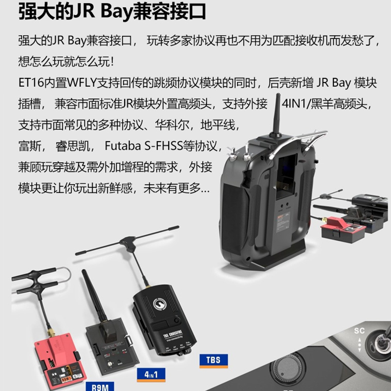 WFLY天地飞ET16S航模遥控器穿越机无人机固定翼黑羊高频头接收机-图1