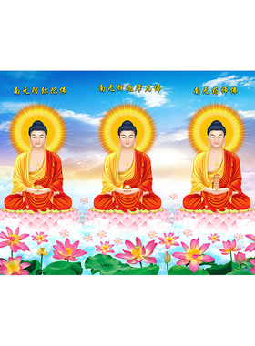 娑婆三圣观音佛画像佛像画地藏菩萨观世音释迦牟尼佛装饰自粘贴画