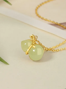 葫芦纯银925和田玉项链女国潮新中式爱心锁骨链ins风福禄双全吊坠