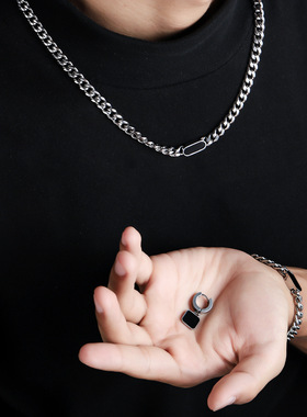 欧美ins风嘻哈不锈钢高级感小众卫衣链男女古巴链素链潮流配饰