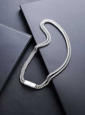 古巴双层叠戴项链简约百搭高级感钛钢饰品男ins风组合套装潮流