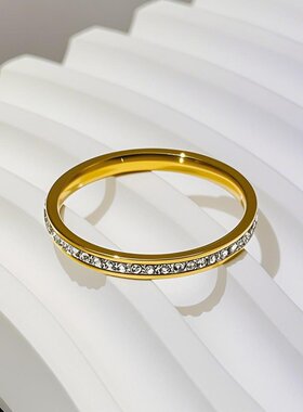 不锈钢戒指女不掉色简约设计欧美爆款小众钛钢镶钻指环时尚潮流