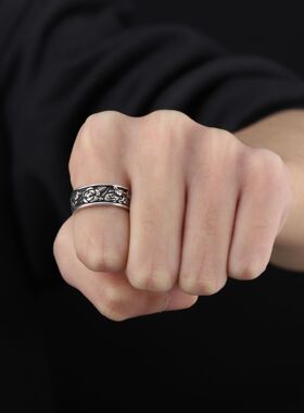 做旧蔷薇戒指复古时尚情侣开口可调节对戒不掉色高级百搭饰品潮流