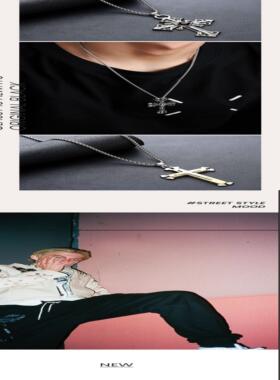 十字架项链男钛钢不掉色百搭个性夏季女潮简约饰品高级感设计款