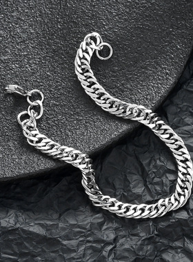 欧美加密古巴链手链男钛钢不掉色时尚潮流个性风潮简约手饰品