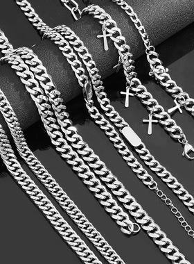 项链男钛钢不掉色配饰女简约百搭中性风十字架设计套装嘻哈潮饰品