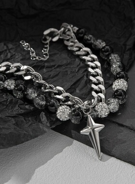 手链男星芒冰裂钛钢不掉色古巴水晶手串女简约个性高级感饰品