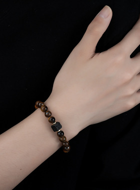 磨砂石手链男火山石天然石串珠夸张设计时尚小众手串手饰